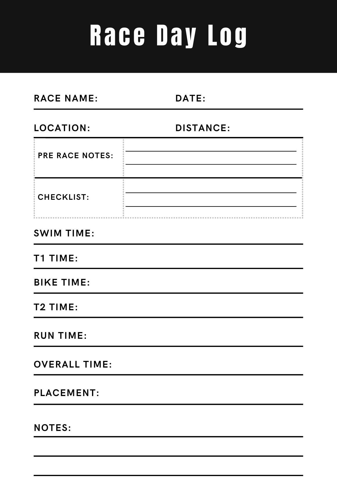 Race day log